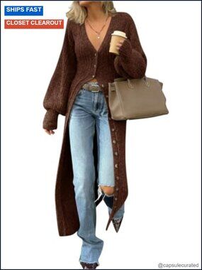 Chunky Knit Duster Cardigan Women Long Cardigan Button Down V Neck Maxi Sweater